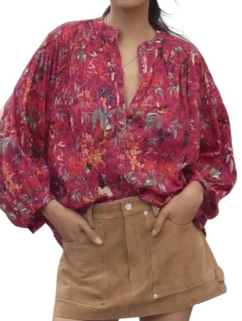 Anthropologie Pilcro The Sydney Batwing Floral Button-Front Top